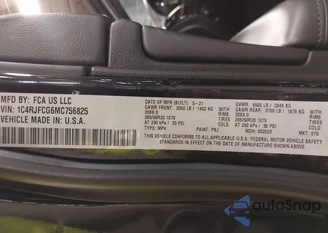 2021 Jeep Grand Cherokee High Altitude 4X4 from USA, damaged, VIN 1C4RJFCG6MC756825